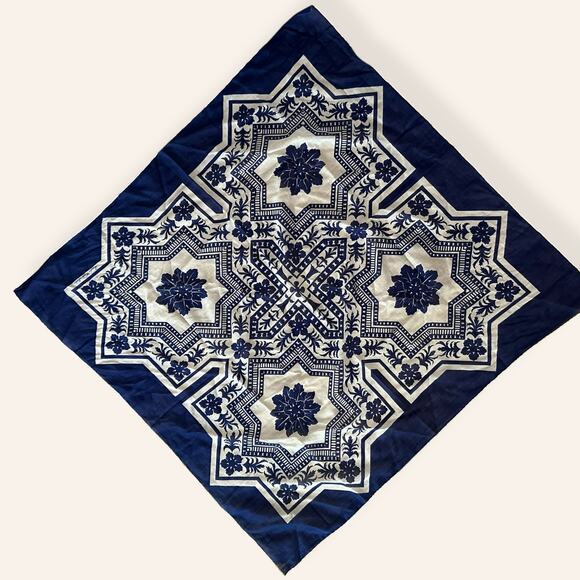 Vintage Brooke Cadwallader Silk Blue and White Square Scarf - Picture 1 of 8